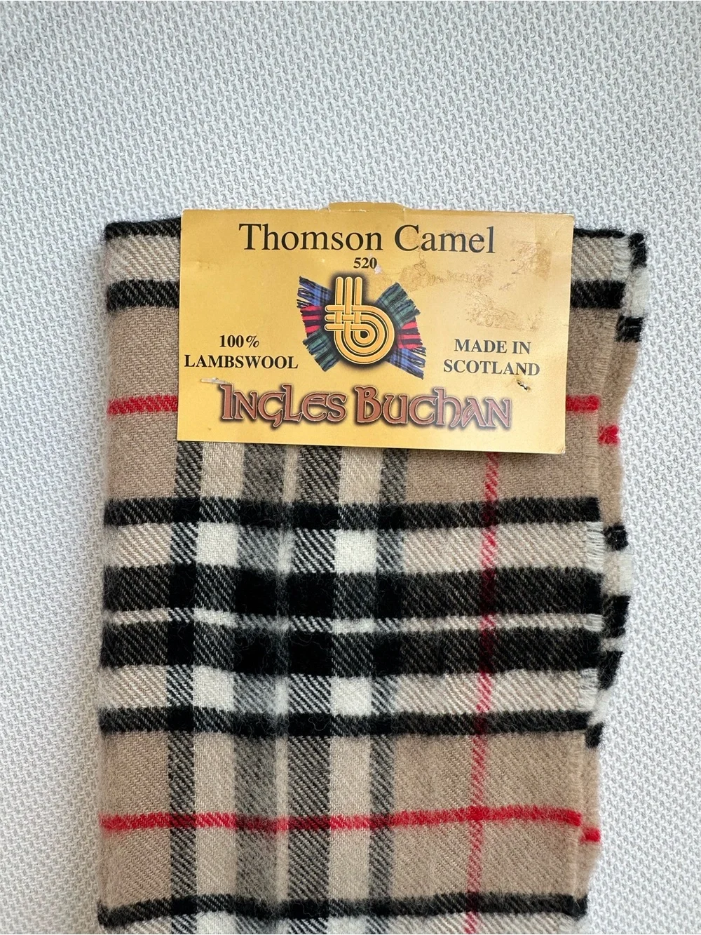NWT 100% Lambswool Ingles Buchanan Plaid Tartan Scotland Thomson Camel Plaid Tan